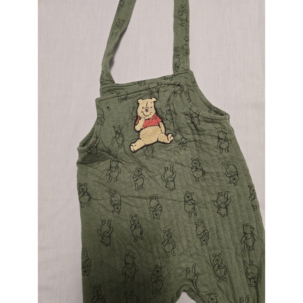 Disney Winnie the Pooh Overalls Baby 18M Green Romper Snap Bottoms Cute